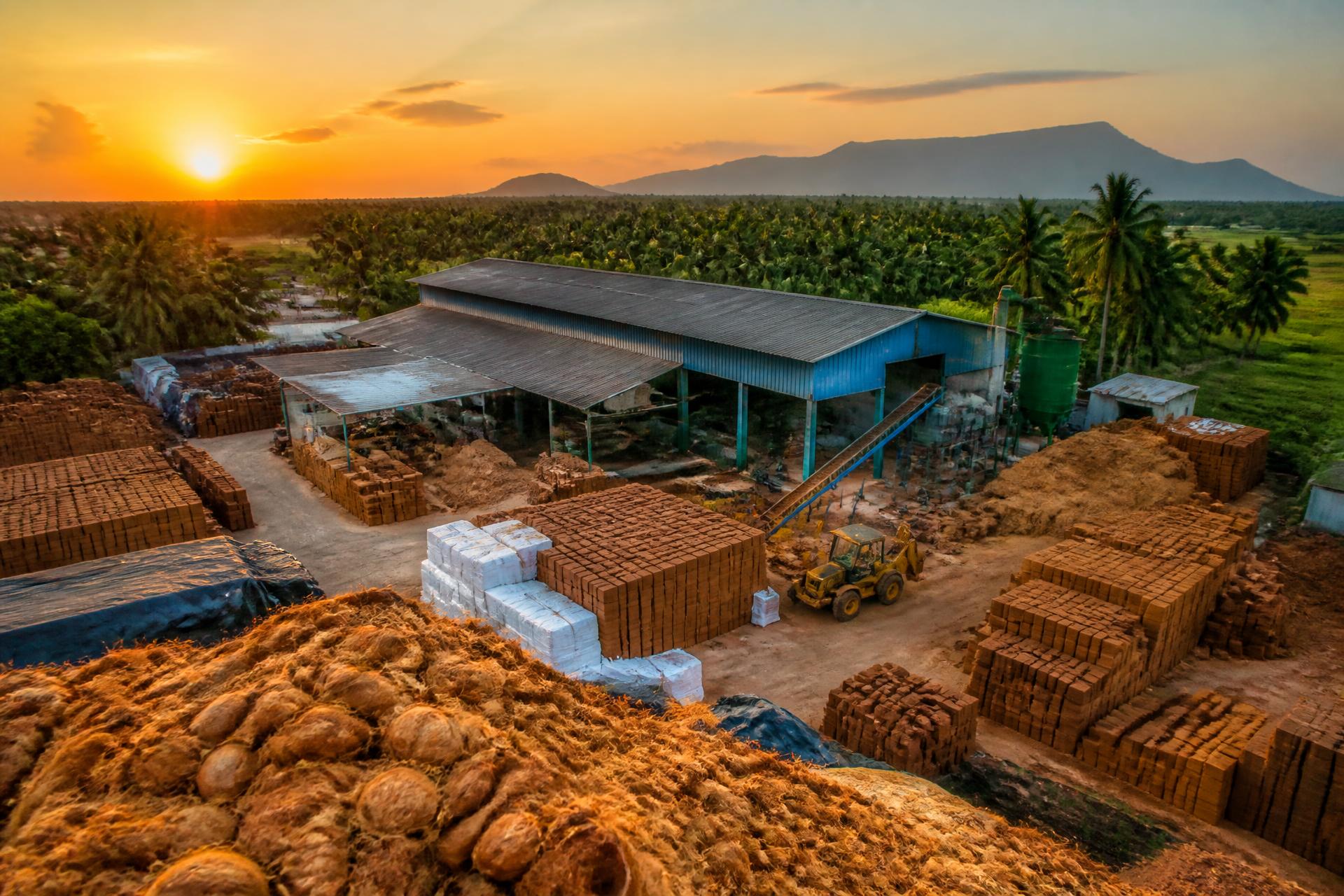 RJ Coir cocopeat factory in Tamil Nadu, India